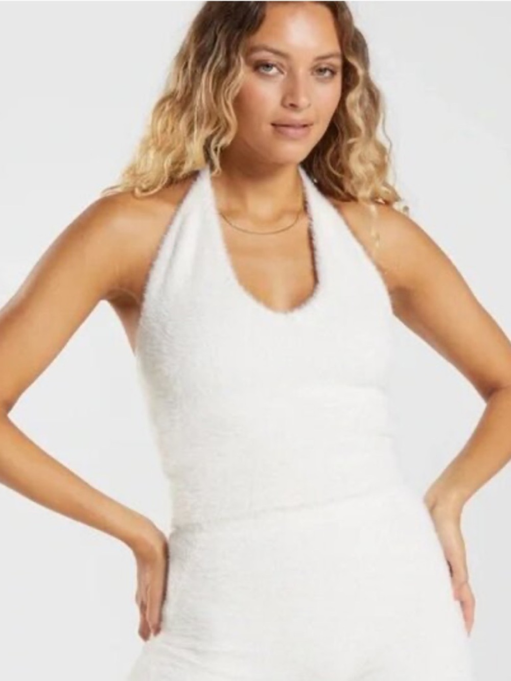 Gymshark x Whitney Simmons Eyelash Knit Midi Halter Top in Skylight White
